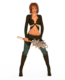 Female Character With Mace3 D Render