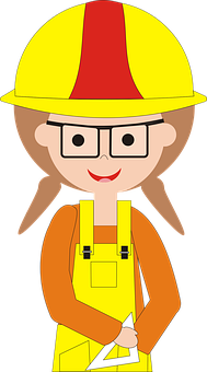 Female Construction Worker Cartoon Character PNG with transparent background