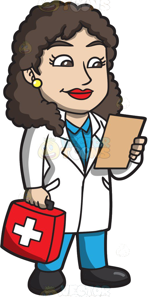 Female Doctor Cartoonwith Clipboardand Medical Kit