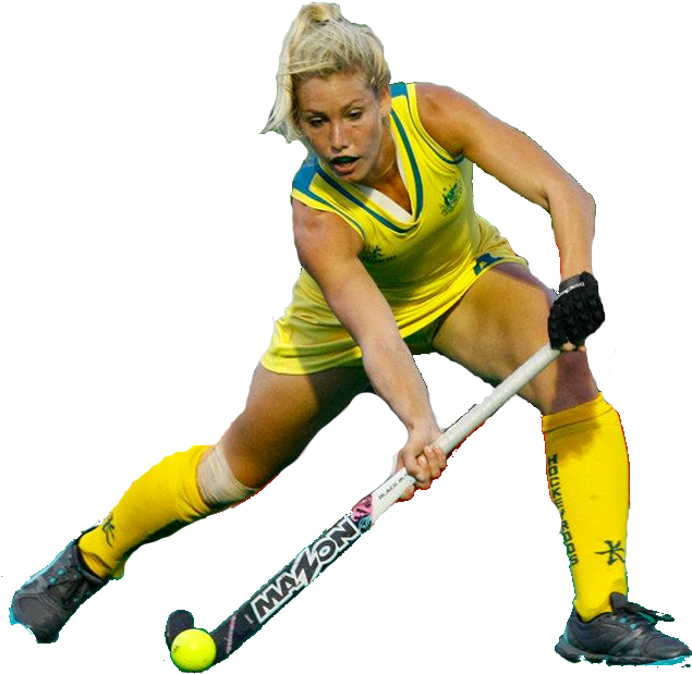 Female Hockey Player Action Shot PNG with transparent background