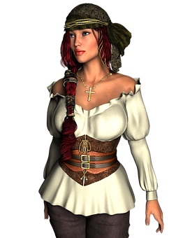 Female Pirate Character Portrait PNG with transparent background