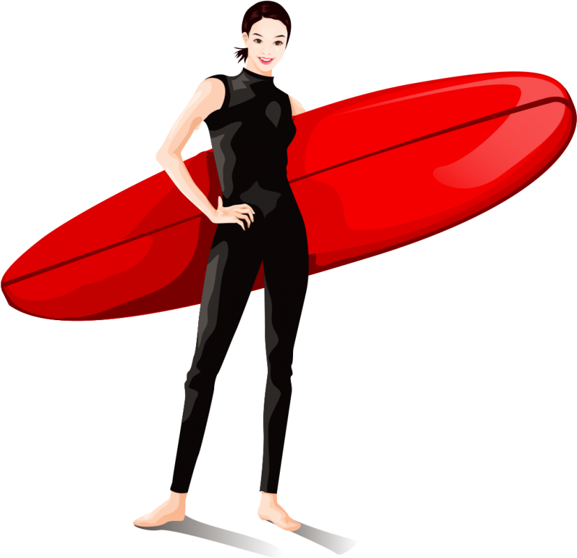 Female Surfer With Red Board