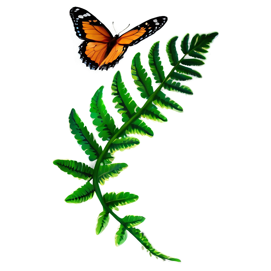 Fern Leaf With Butterfly Png Hhc58