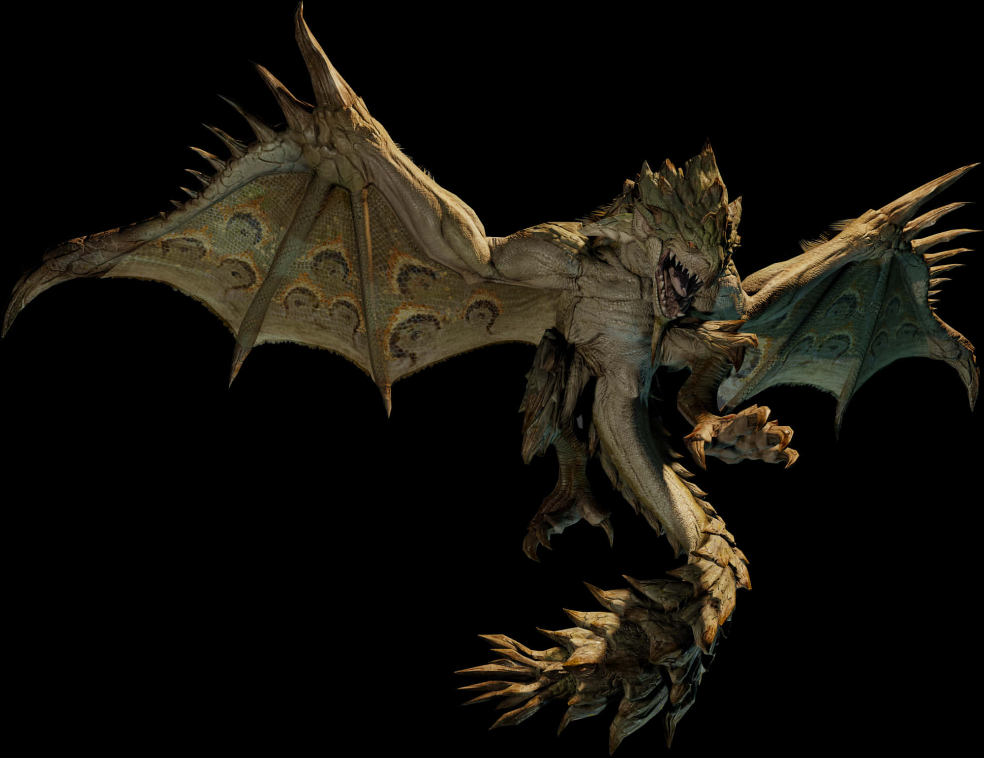 Ferocious_ Dragon_ Midflight PNG with transparent background