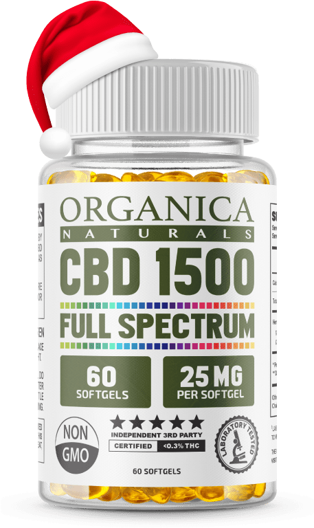 Festive C B D Oil Softgels Bottle PNG with transparent background