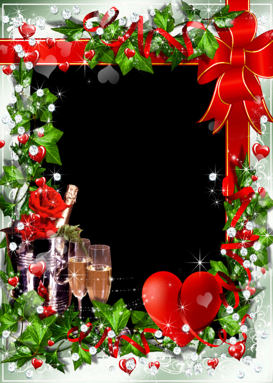 Festive_ Christmas_ Frame_with_ Champagne_and_ Roses