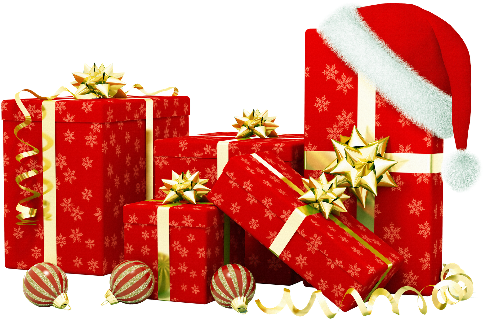 Festive Christmas Giftsand Santa Hat PNG with transparent background