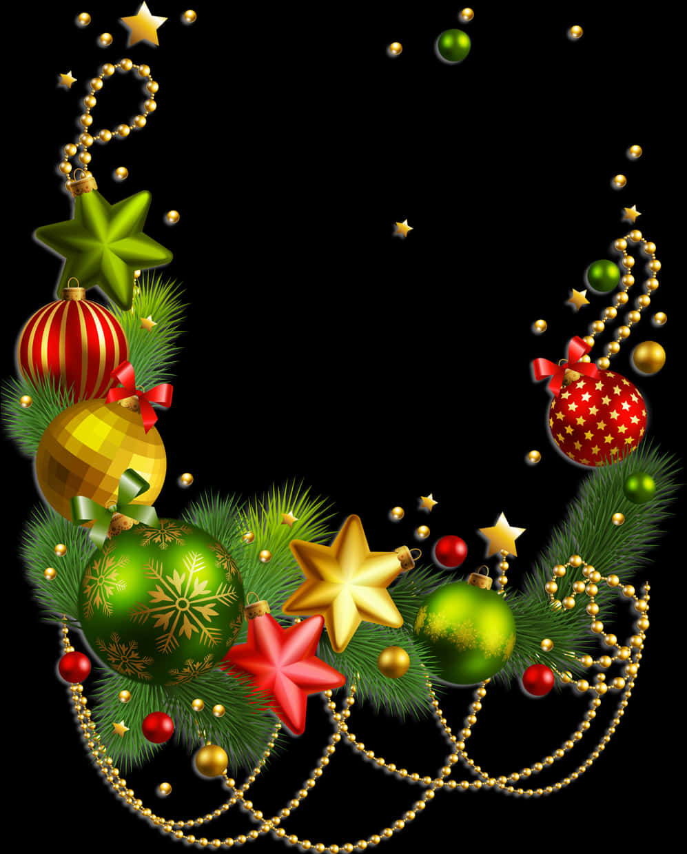 Festive Christmas Ornaments Border PNG image with a transparent background, free high-resolution download