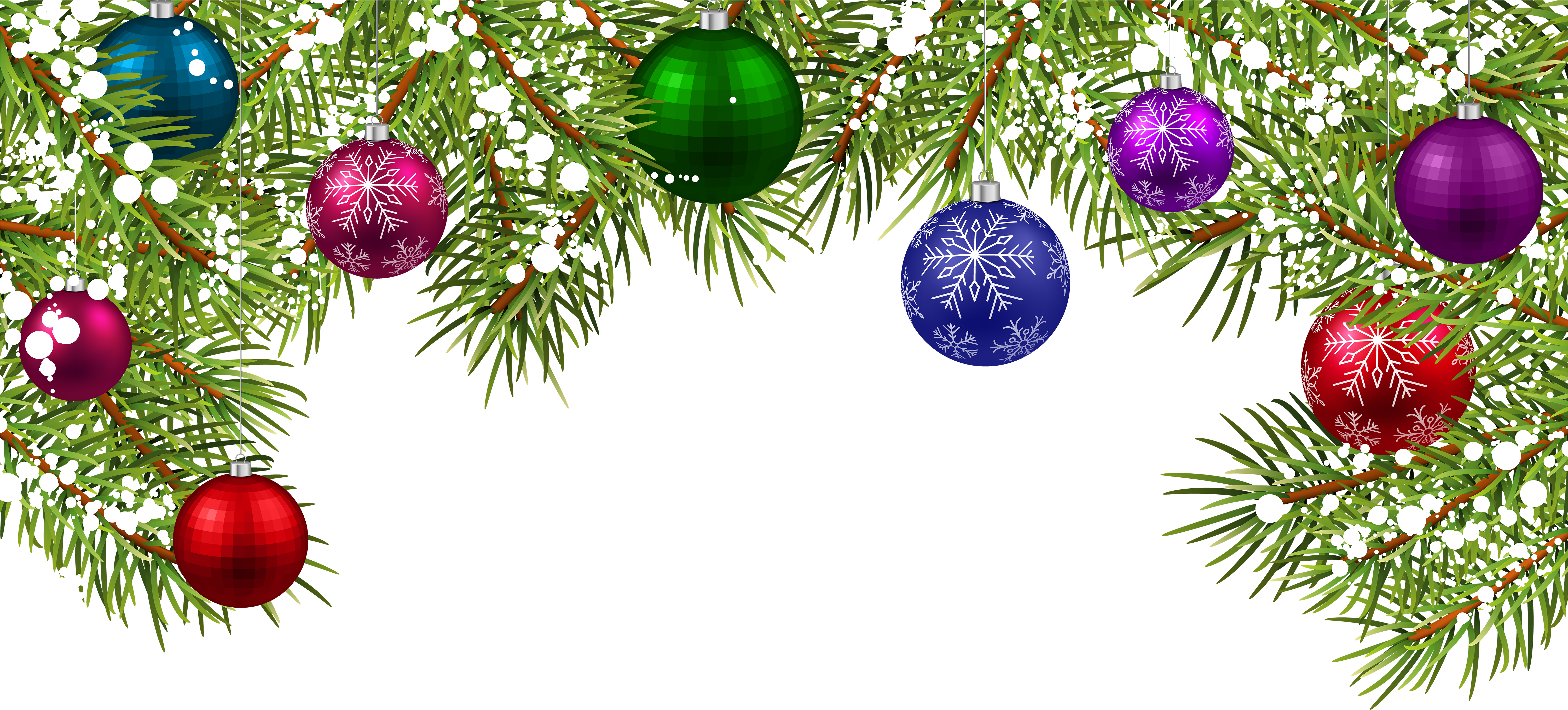Festive Christmas Ornamentson Pine Branches PNG with transparent background