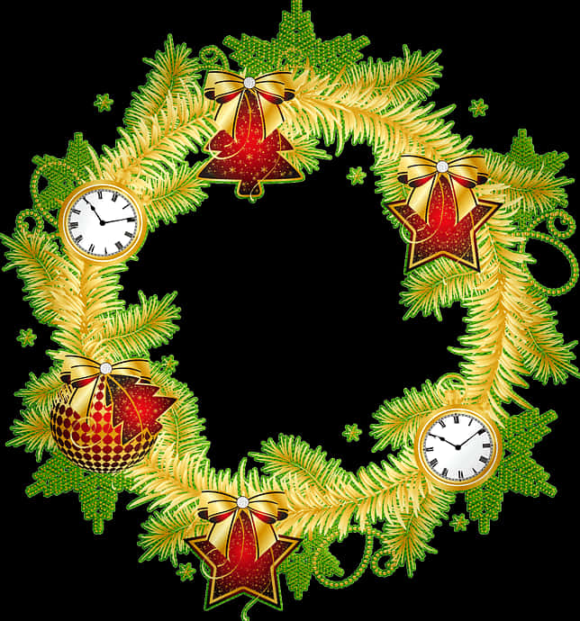 Gold Christmas Wreath Clip Art PNG image with a transparent background, free high-resolution download