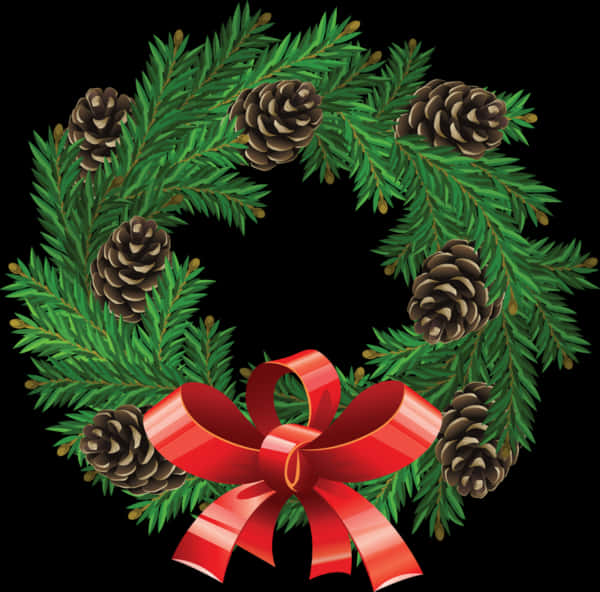 Festive Christmas Wreathwith Pineconesand Red Bow PNG image with a transparent background, free high-resolution download