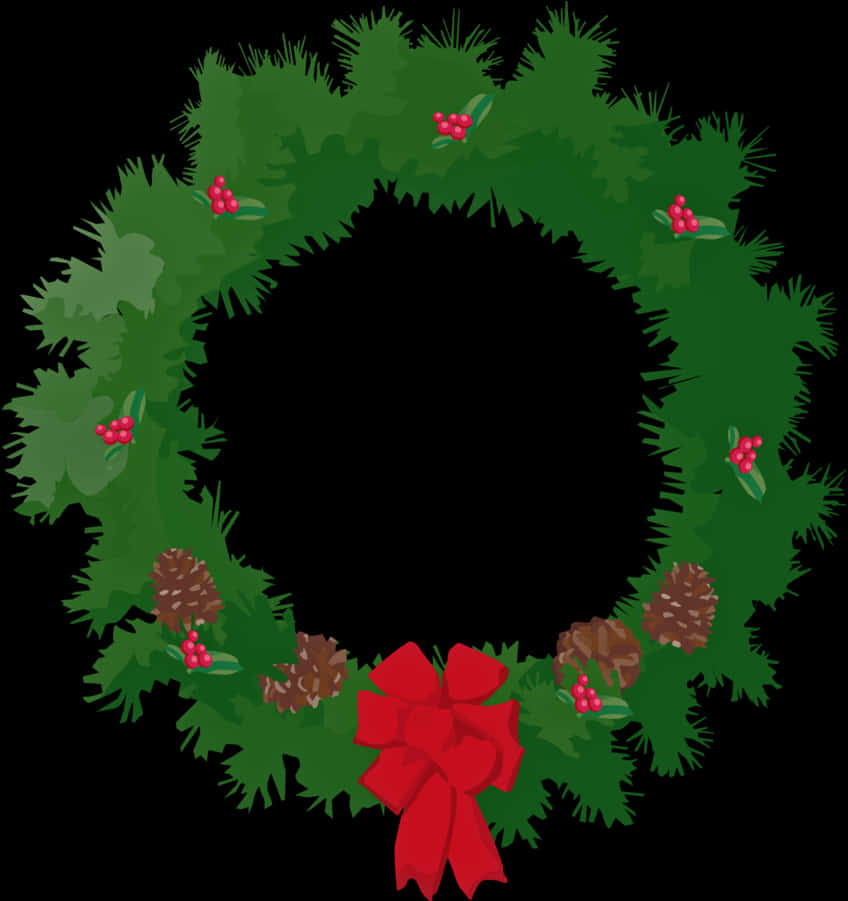 Festive Christmas Wreathwith Red Bow PNG image with a transparent background, free high-resolution download