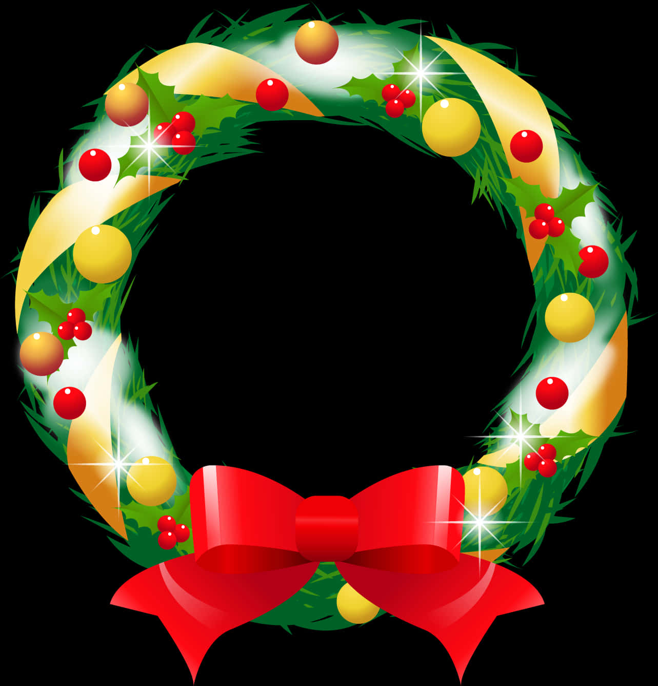 Festive Christmas Wreathwith Red Bow PNG image with a transparent background, free high-resolution download