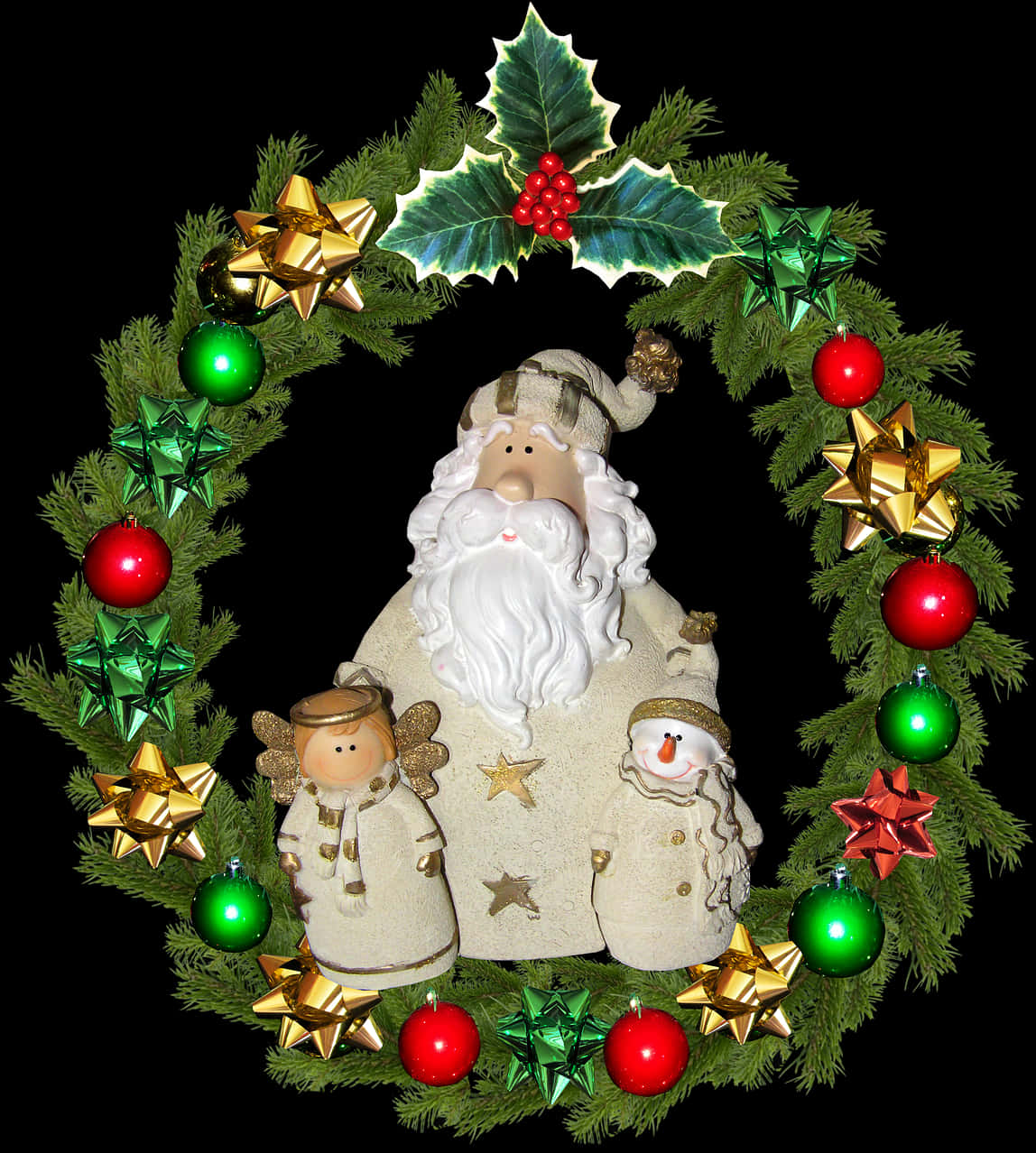 Festive Christmas Wreathwith Santaand Friends PNG image with a transparent background, free high-resolution download