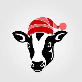 Festive Cow Wearing Santa Hat