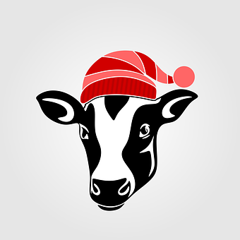 Festive Cow Wearing Santa Hat PNG with transparent background