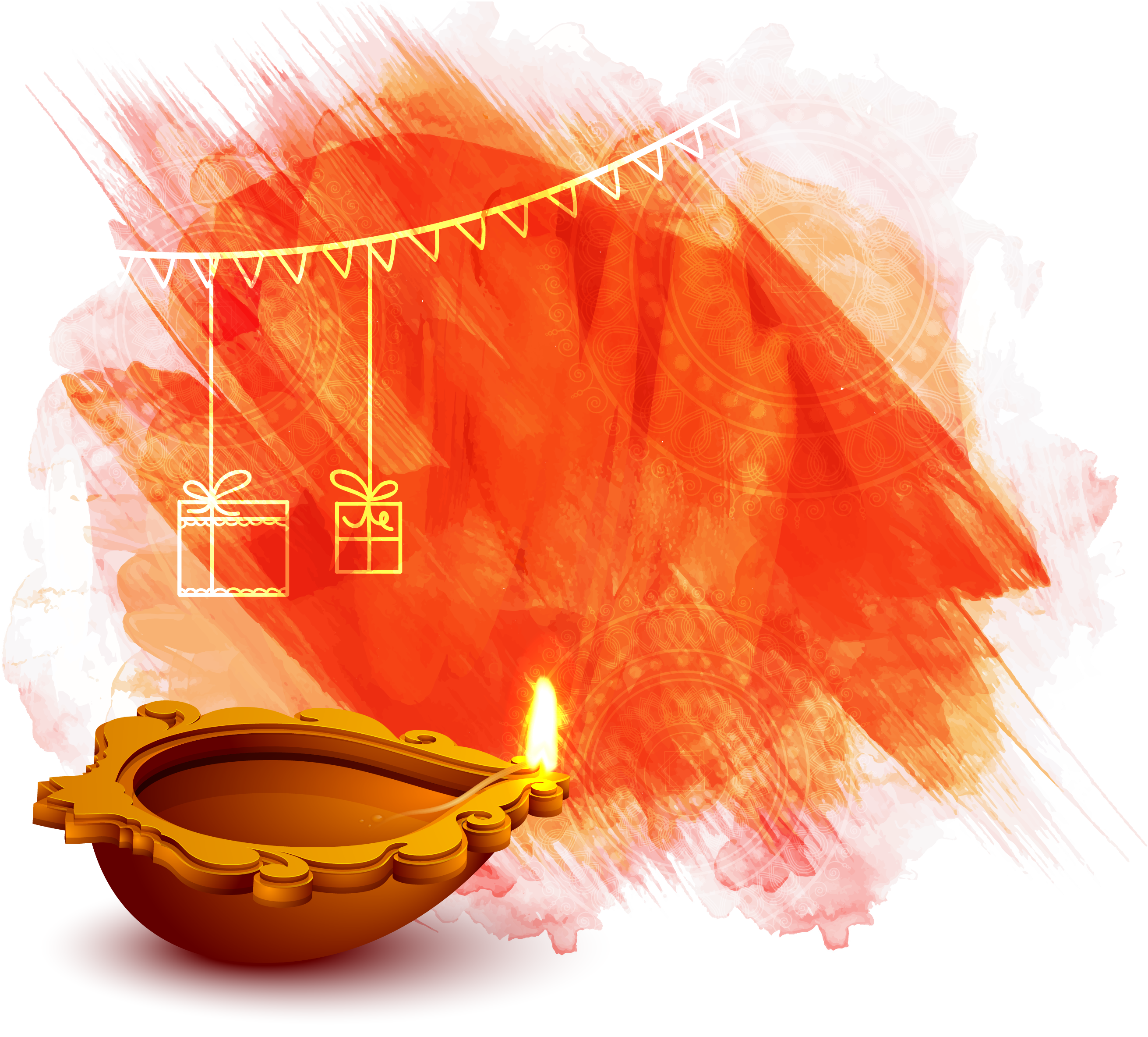 Festive Diwali Backgroundwith Diyaand Gifts PNG with transparent background