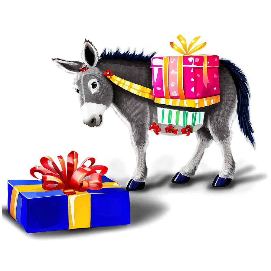 Festive Donkey With Presents Png Teu