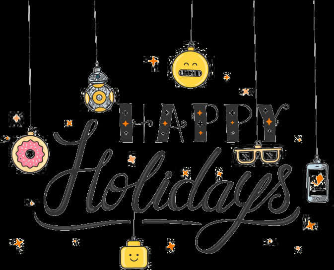 Festive Emoji Ornaments Happy Holidays PNG with transparent background