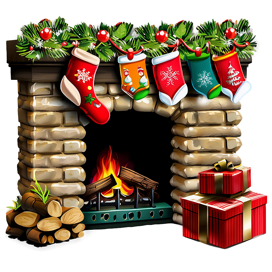 Festive Fireplace And Christmas Stockings Png Ihw3