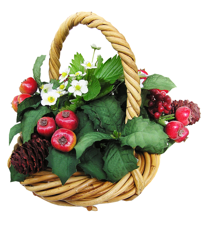 Festive Fruitand Flower Basket PNG with transparent background