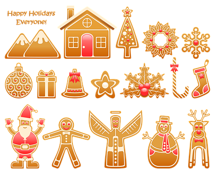 Festive Gingerbread Collection Happy Holidays PNG with transparent background