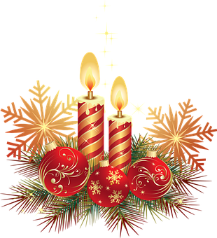 Festive_ Holiday_ Candles_and_ Ornaments PNG with transparent background