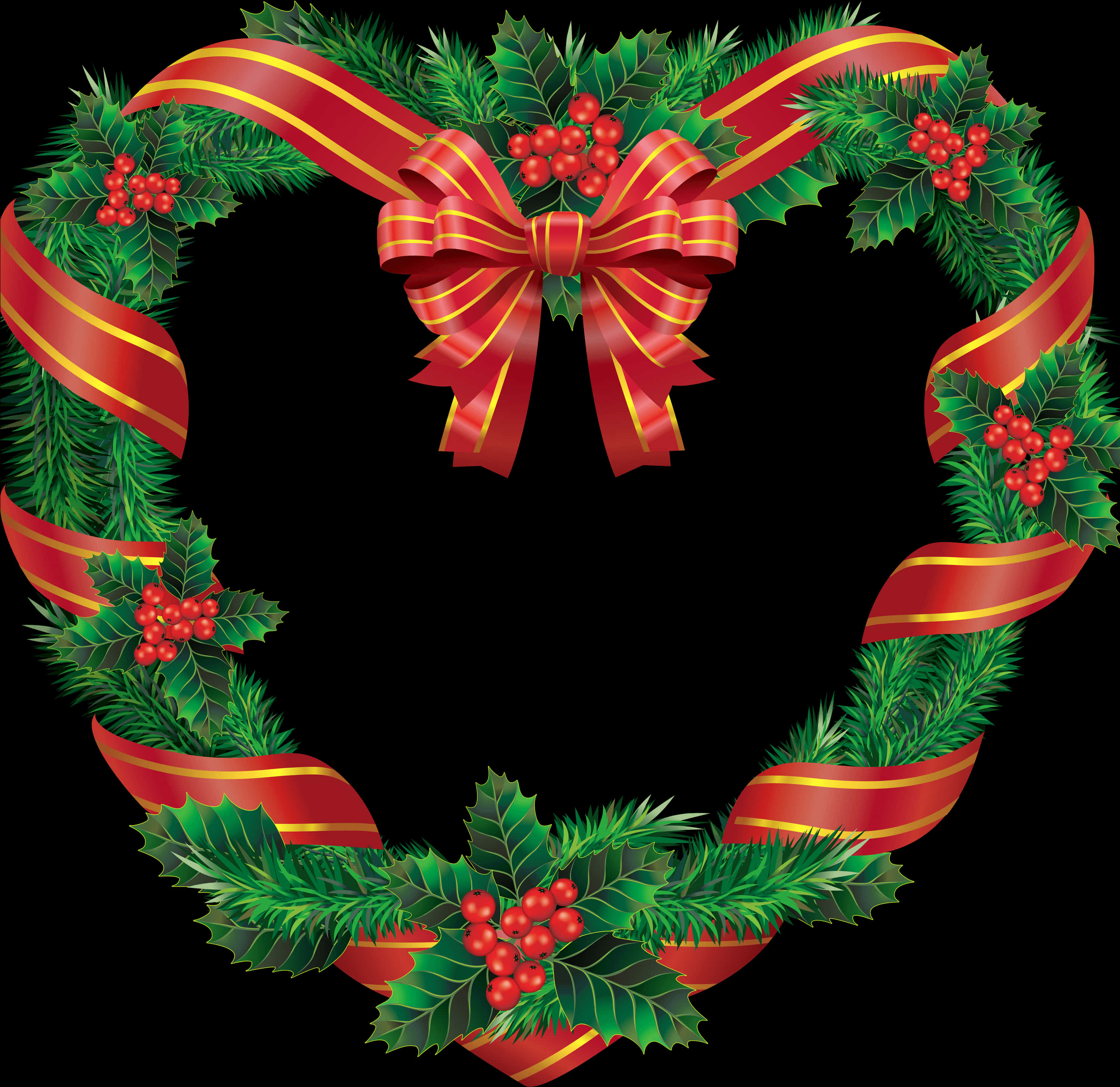 Festive Holiday Wreathwith Red Ribbon