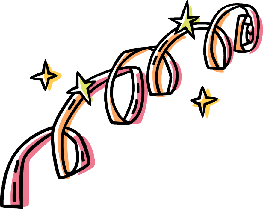 Vector Illustration Of Party Streamer Ribbon With Celebration - Party Streamers Clip Art, HD Png Download PNG with transparent background