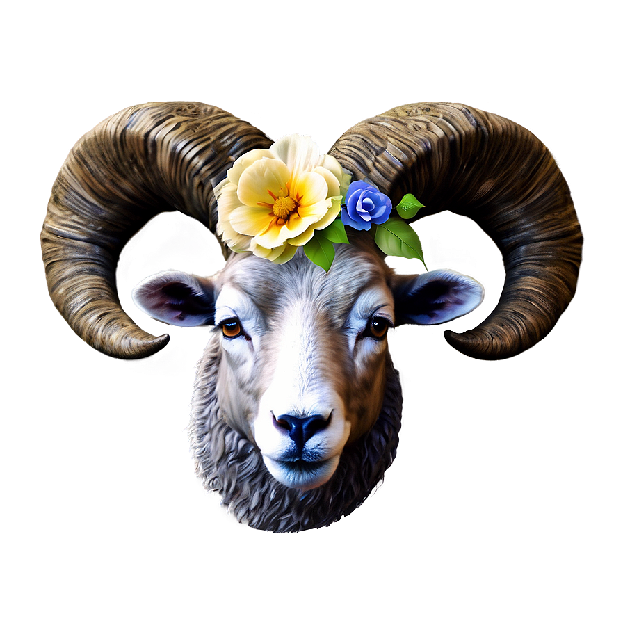 Festive Ram Head With Flowers Png Fvw