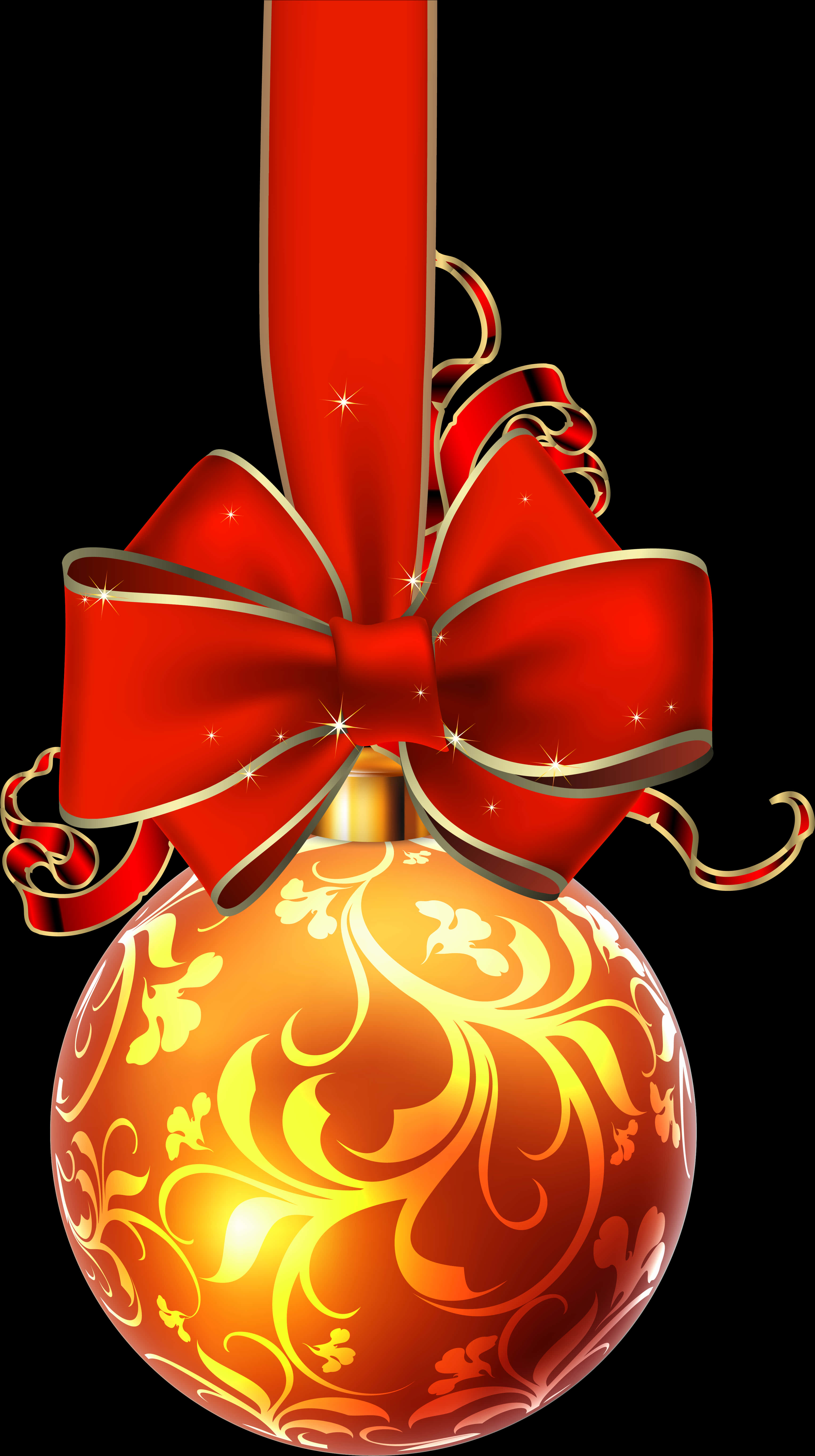 Festive Red Ribbonand Ornament PNG image with a transparent background, free high-resolution download