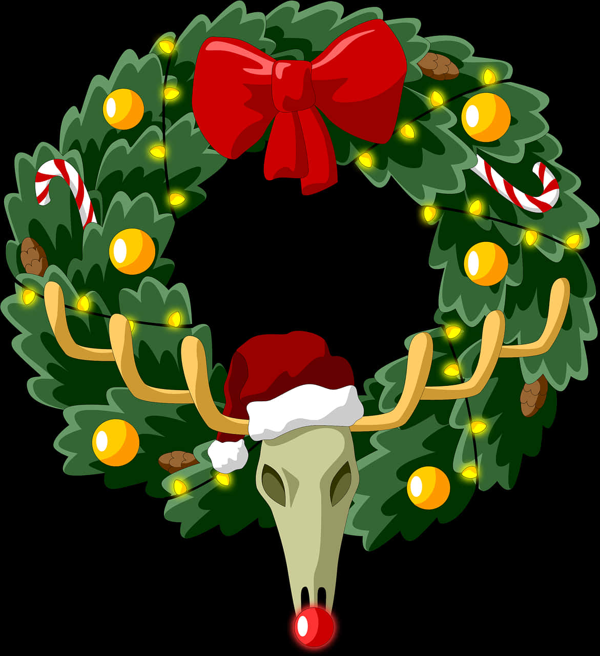 Festive Reindeer Wreath Illustration