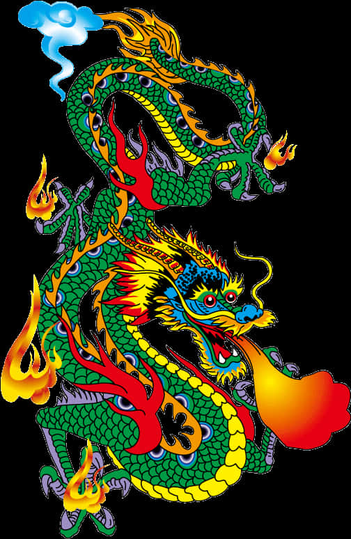 Fiery Asian Dragon Illustration PNG with transparent background