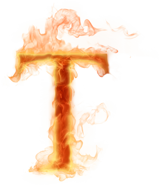 Fiery Letter T Flame Effect PNG with transparent background