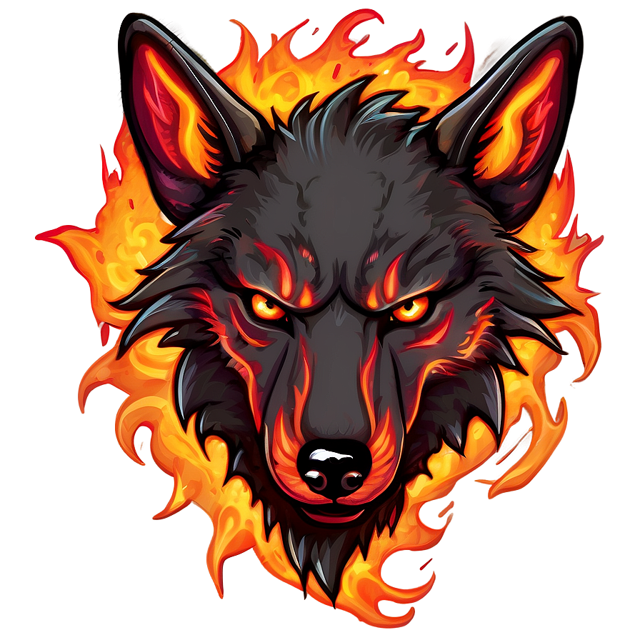 Fiery Wolf Face Illustration Png Owt64