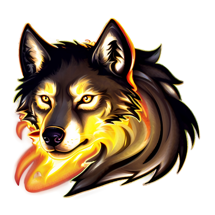 Fiery Wolf Face Illustration Png Ruw