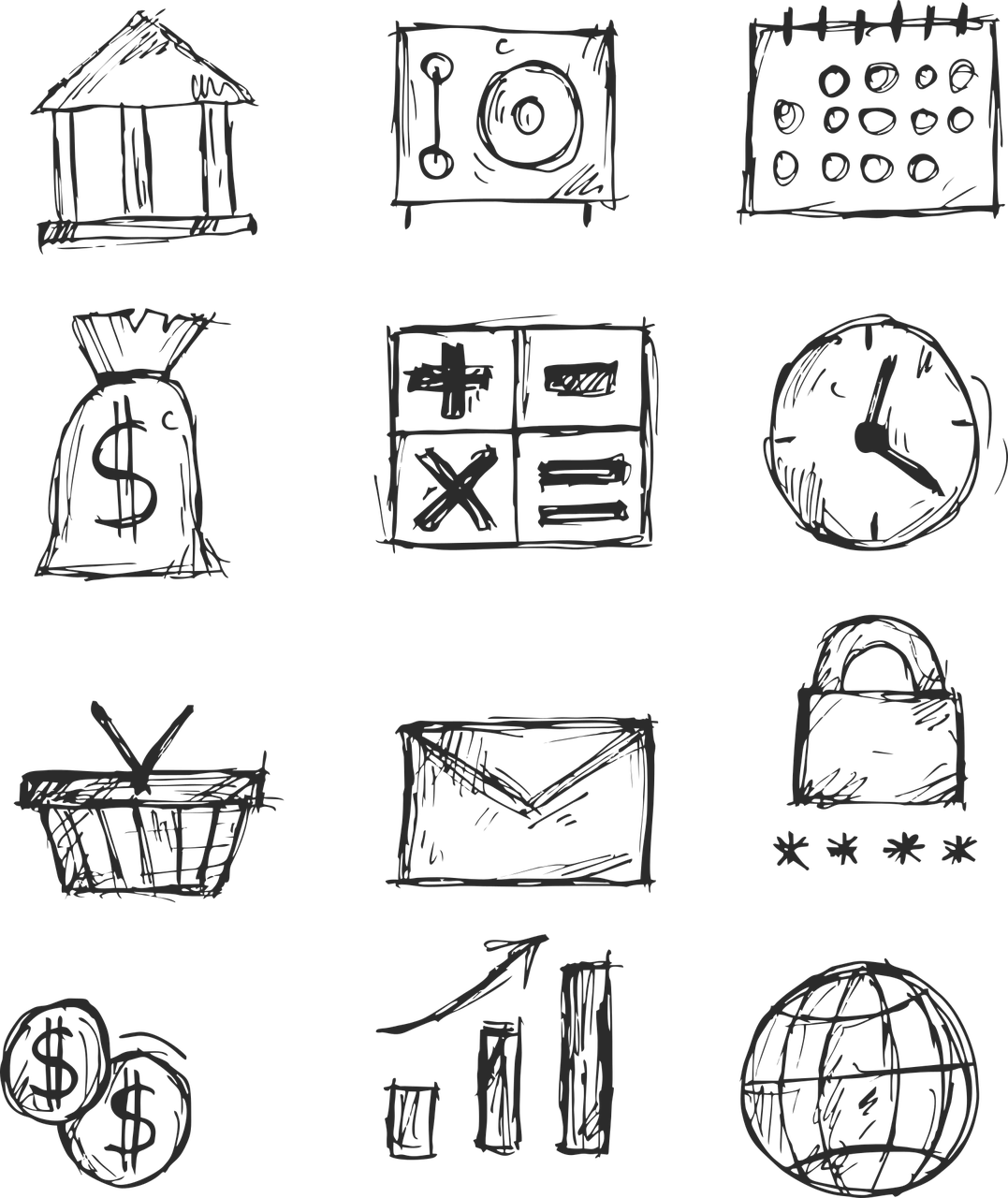 Financial Sketch Icons Set