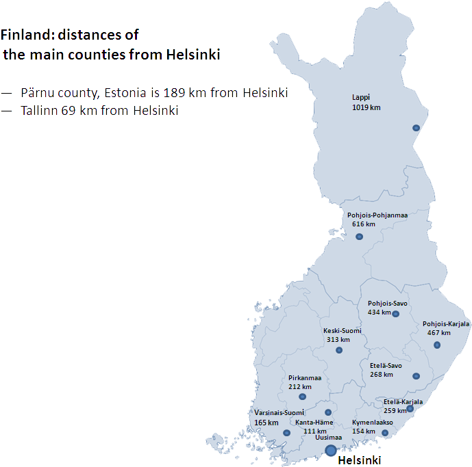 Finland Map Main Counties Dictances From Helsinki - Target Market Of Finland, HD Png Download PNG with transparent background