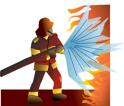 Firefighter Battling Flames Illustration