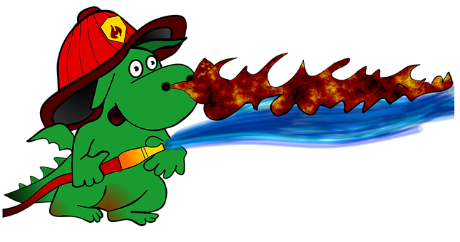 Firefighter Dragon Cartoon PNG with transparent background