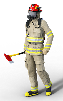 Firefighterin Gearwith Axe.jpg PNG with transparent background