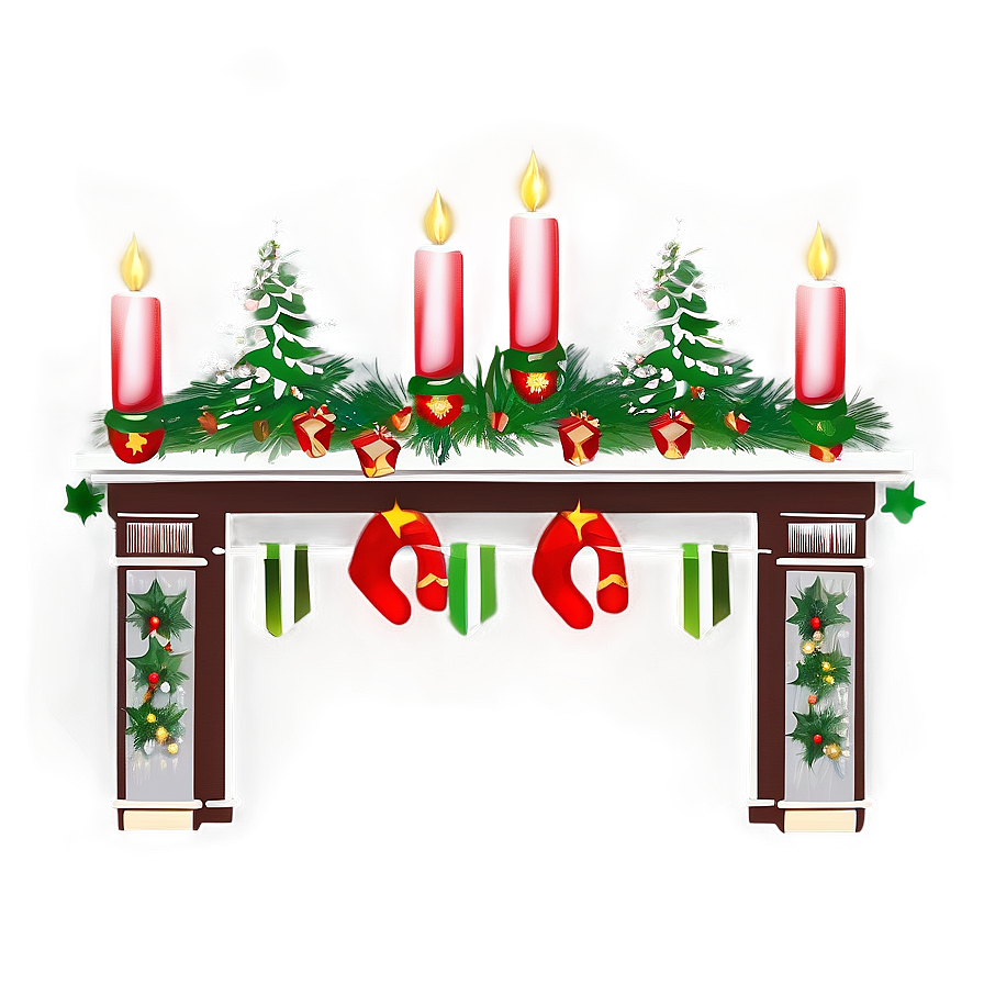 Fireplace Mantel Christmas Decoration Png Kmu85