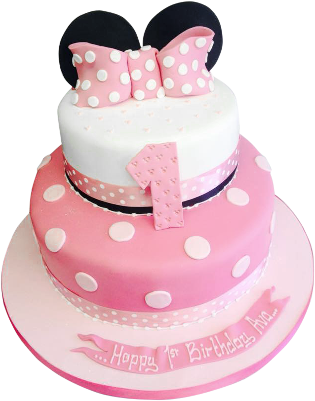 First Birthday Pink Cakewith Polka Dotsand Bow