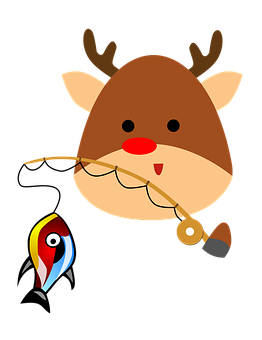 Fishing Reindeer Cartoon PNG with transparent background
