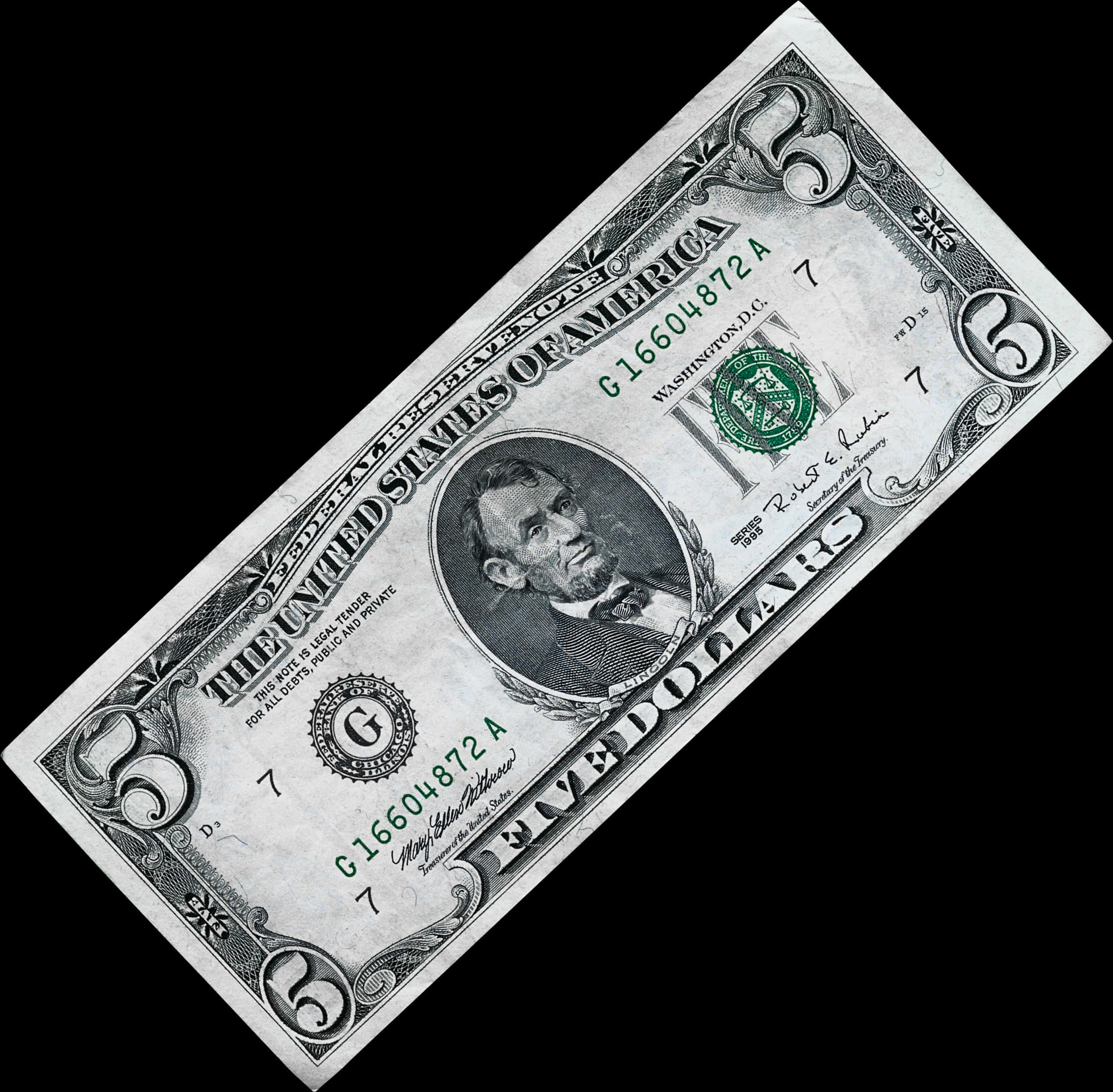 Five Dollar Bill United States Currency PNG image with a transparent background, free high-resolution download