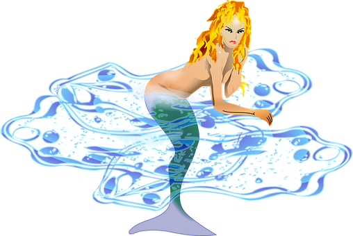 Flame Haired_ Mermaid_ Art PNG with transparent background