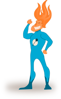 Flame Haired Superhero Illustration PNG with transparent background