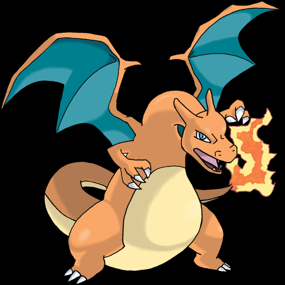Flaming_ Charizard_ Pokemon PNG with transparent background