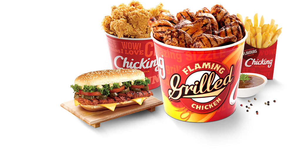 Flaming Grilled Chicken Combo Meal PNG with transparent background