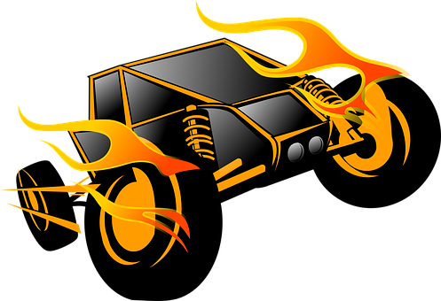 Flaming Race Car Graphic PNG with transparent background